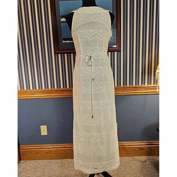 Vintage-Inspired Studio One NY Ivory Maxi Dress Beaded Collar & Drawstring Back - Picture 4 of 7